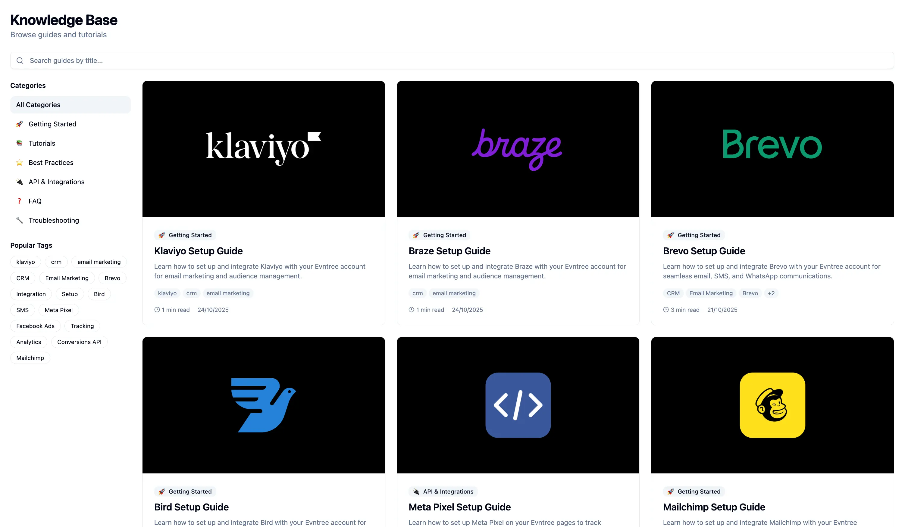 Knowledge base and guides interface